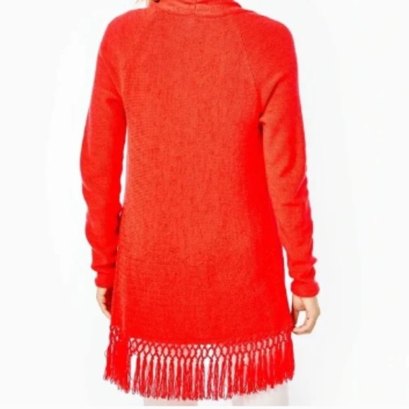Lilly Pulitzer Tatum Cardigan Long Sweater Fringe Size XXL Ruby Red Metallic NWT - Picture 2 of 2